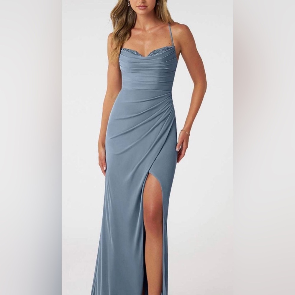 Azazie Ashana Dusty Blue Bridesmaid or Wedding Guest Dress